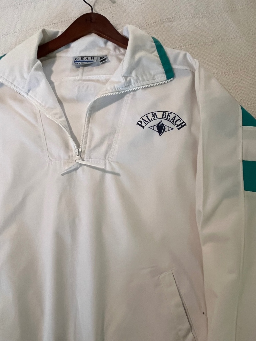 Vintage Palm Beach Windbreaker Pullover XL White Green